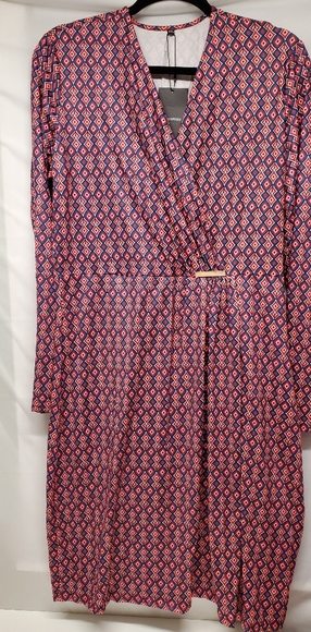 NEW Le Vonfort Women's Wrap V Neck Geometric Dress - Picture 1 of 4